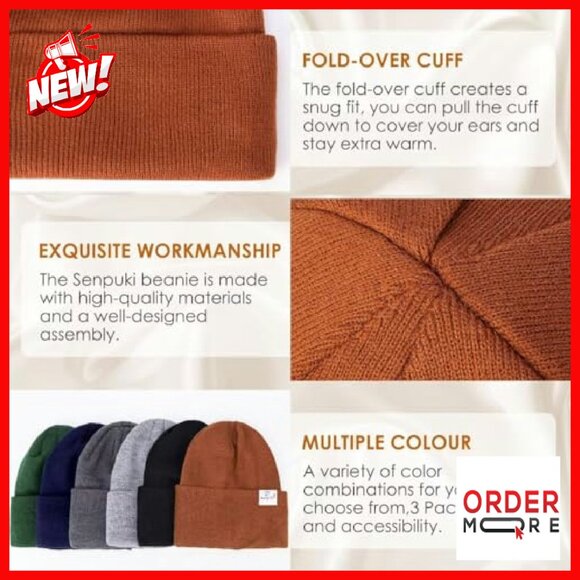 Satin Lined Winter Beanie Set, 3 Pack Silk Lined Soft Hats for Women - Picture 6 of 8